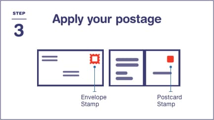 Step 3: Apply postage to an envelope or postcard